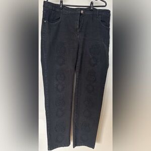 Size 16 Crazy Line Black Embroidered Jeans